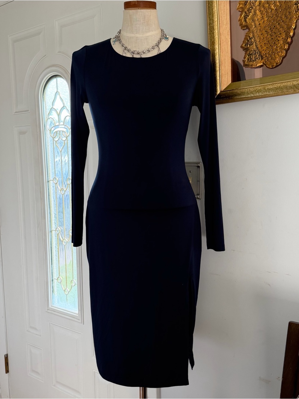 Lovers + friends Navy Blue bodycon midi dress long sleeves size medium EUC